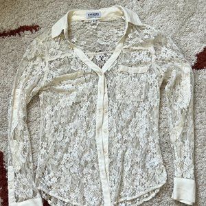 Lacy long-sleeved white blouse -- size XS